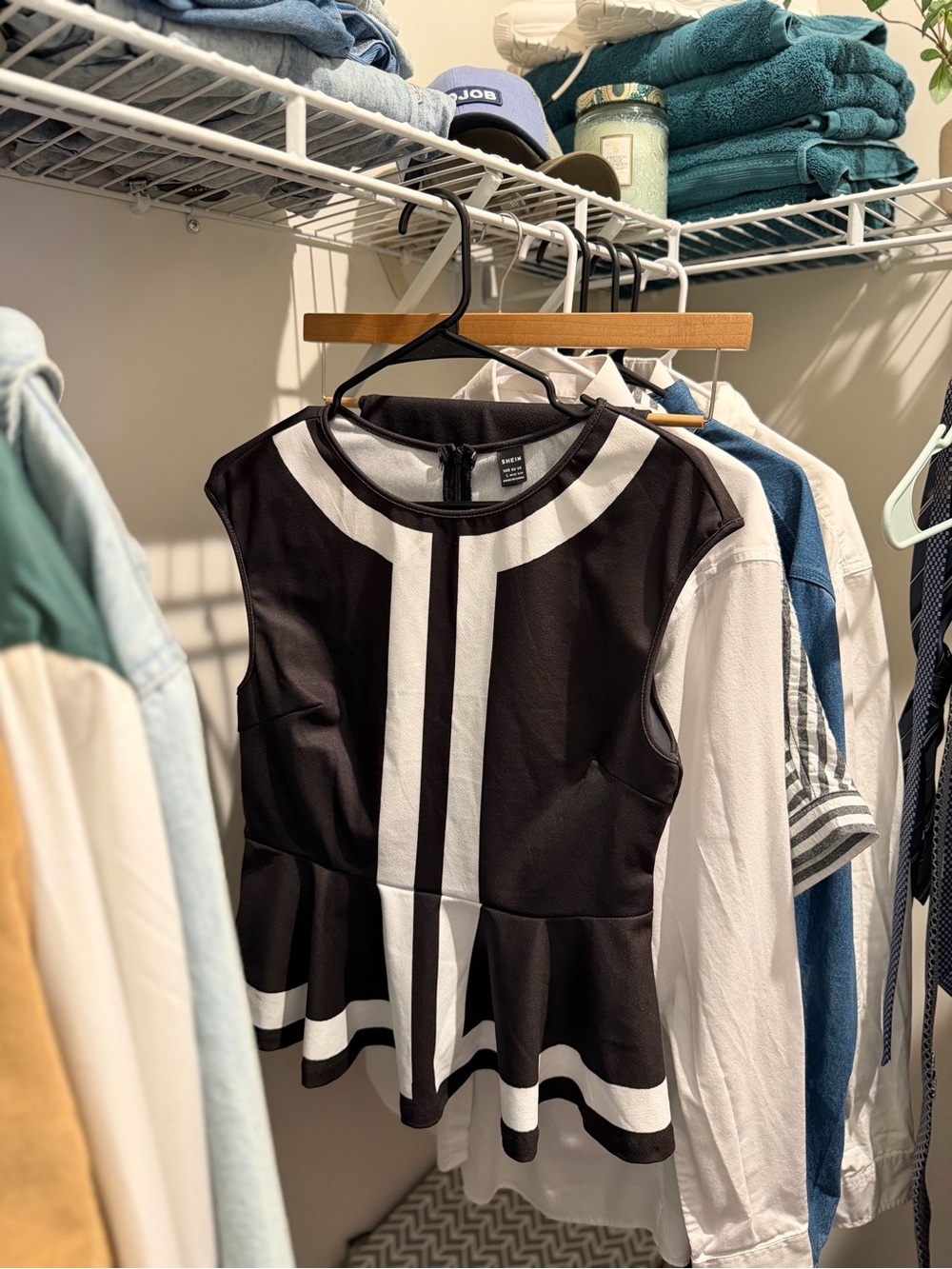 SHEIN Black & White Sleeveless Peplum Mini Dress Shirt and Skirt